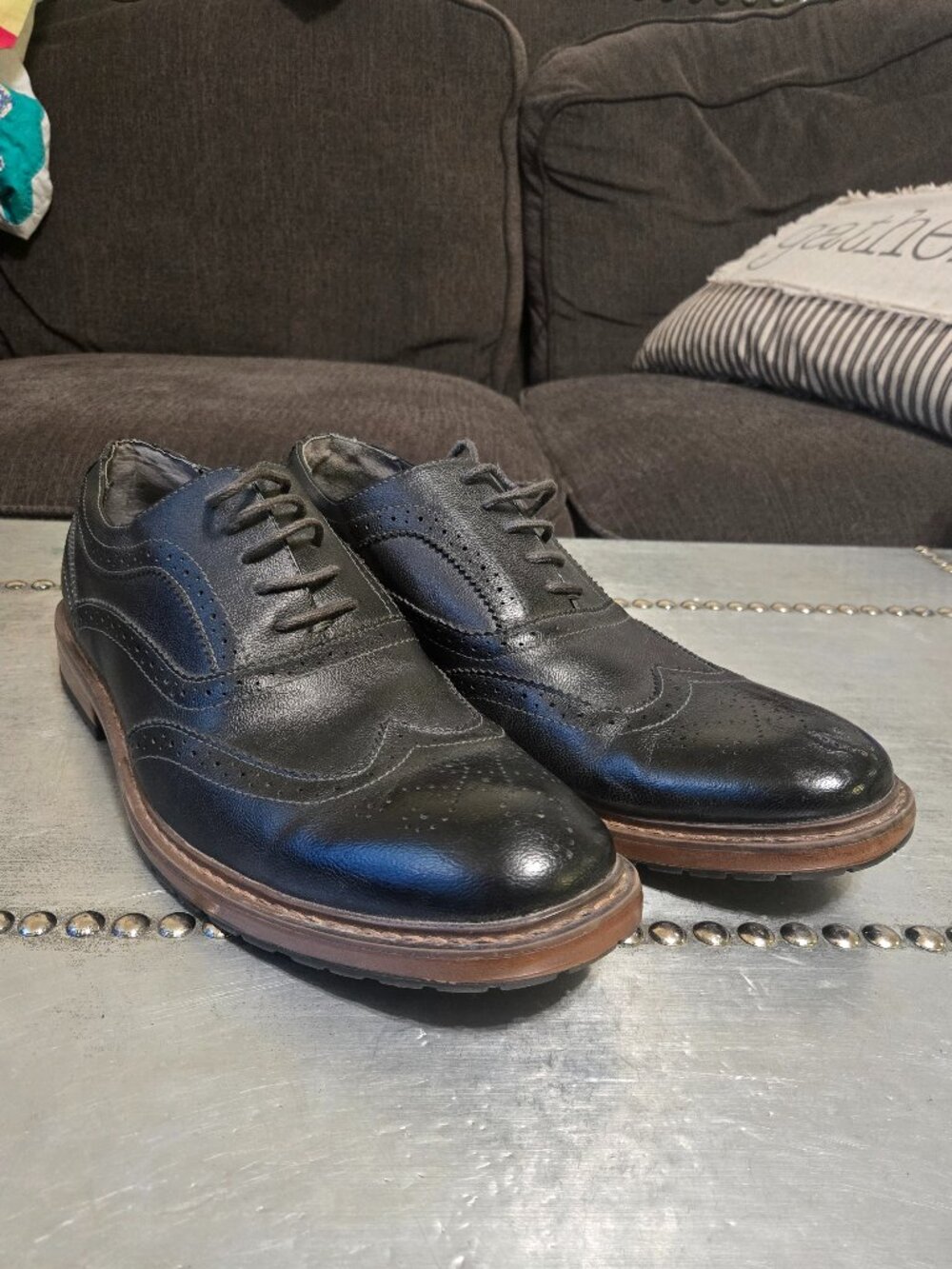 America Perry Ellis Gray Wingtip Oxfords Mens Shoes